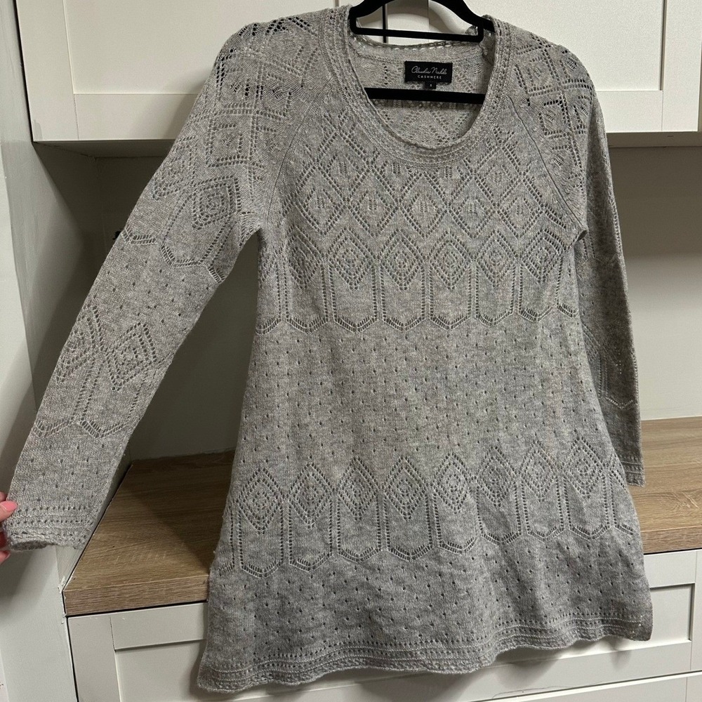 Claudia Nichole 100% Cashmere Lightweight Sweater Sz S Eyelet Tunic Quiet Luxury
